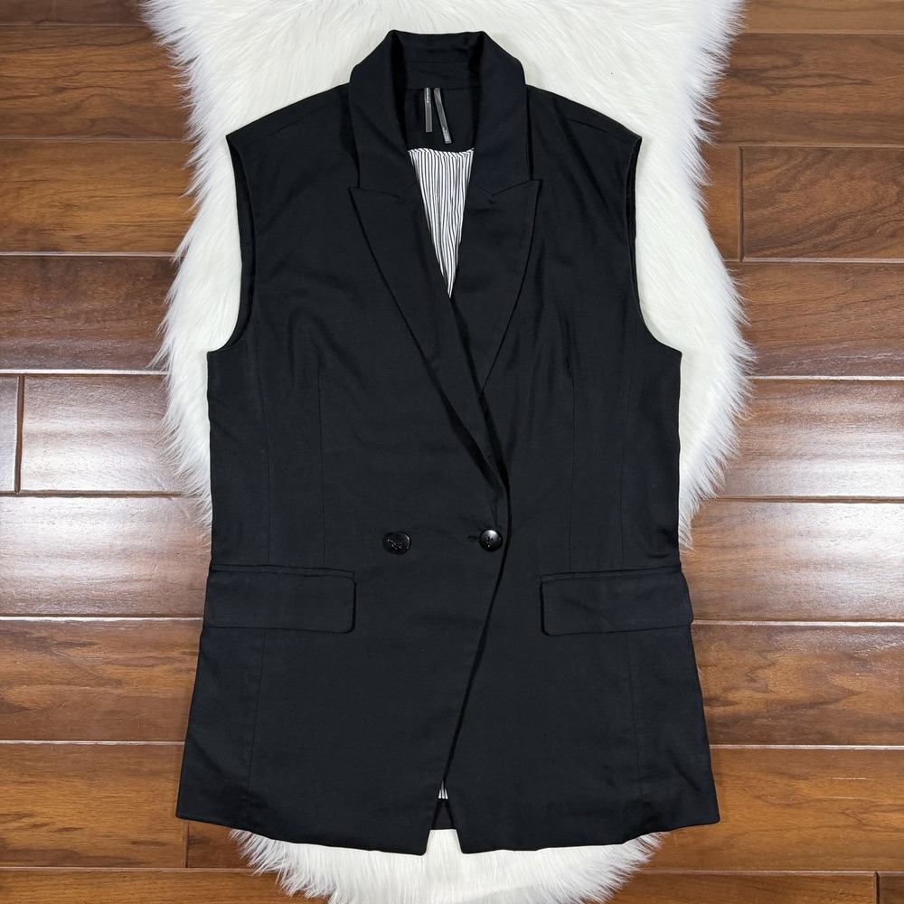 Anthropologie Size Small Black Sleeveless Double Breasted‎ Vest Blazer Jacket